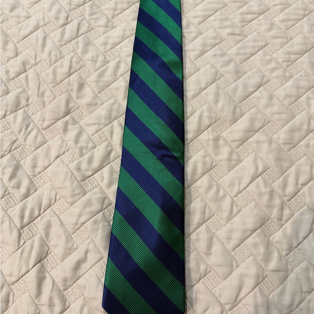 The Tie Bar Classic Green and Blue Striped Tie